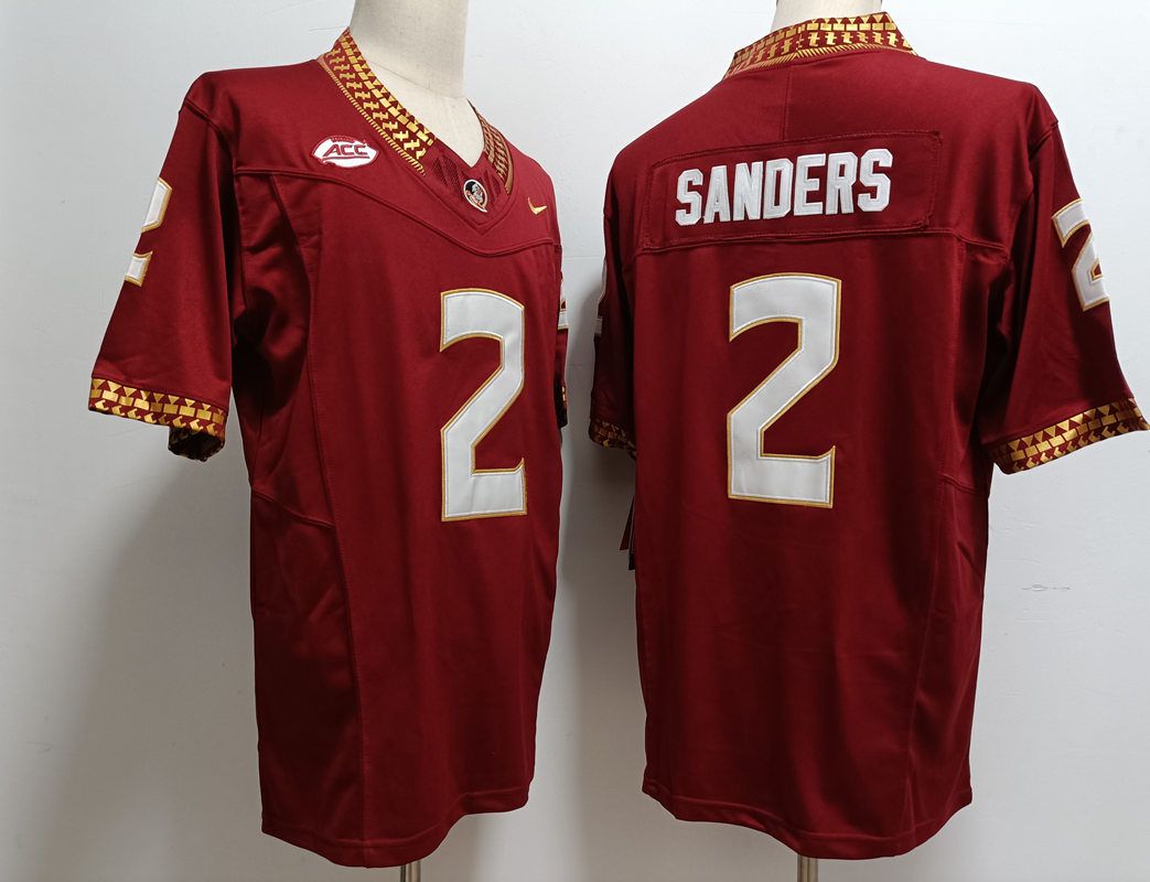 Men Florida State Seminoles FSU #2 Sanders Red Nike 2025 NCAA Jersey->ncaa teams->NCAA Jersey